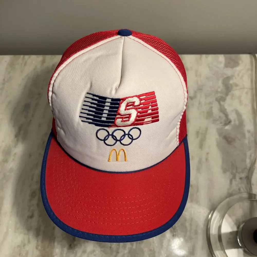 1984 USA Olympics McDonald's Vintage Snapback Trucker Hat Red/White/Blue Mesh